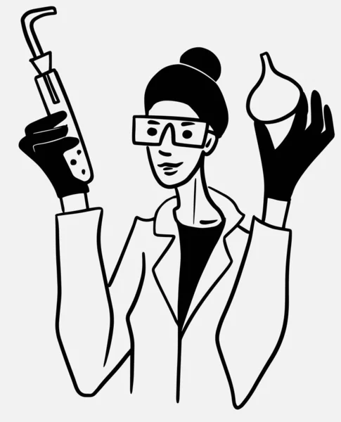 Young Woman Working Laboratory Scientist Student Protective Glasses Gloves Holding — Stock Vector