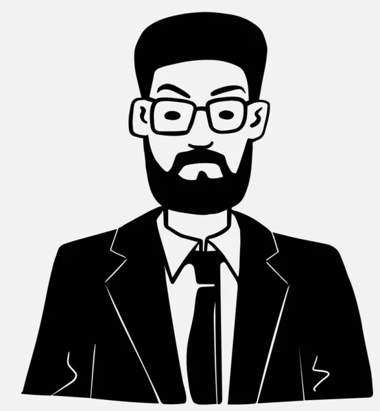 Учитель Профессор Портрет Человека Бородой Очках Пиджаке Черно Белый Векторный — стоковый вектор