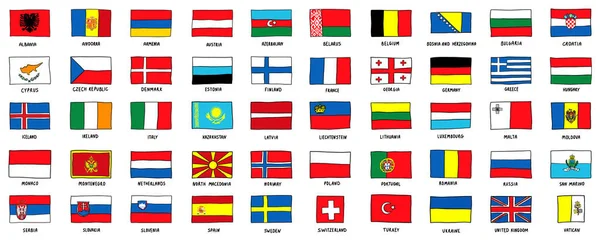 Banderas europeas dibujadas a mano — Vector de stock