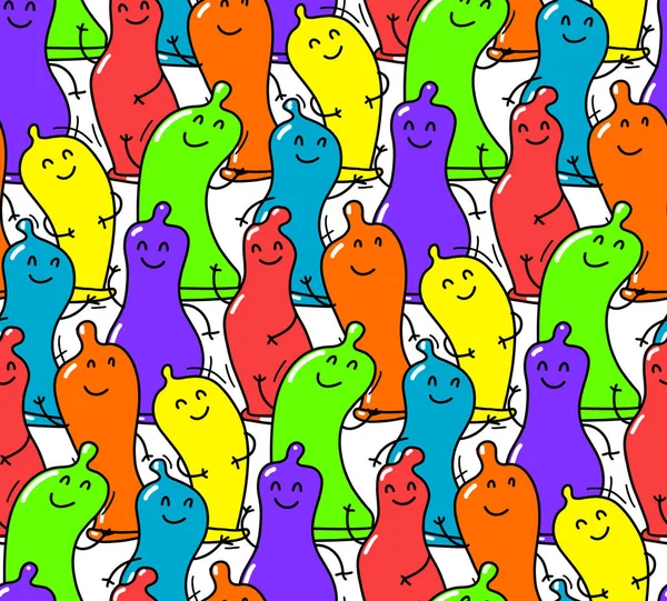 Condón patrón sin costuras lindo Doodle ilustración arco iris LGBT — Vector de stock