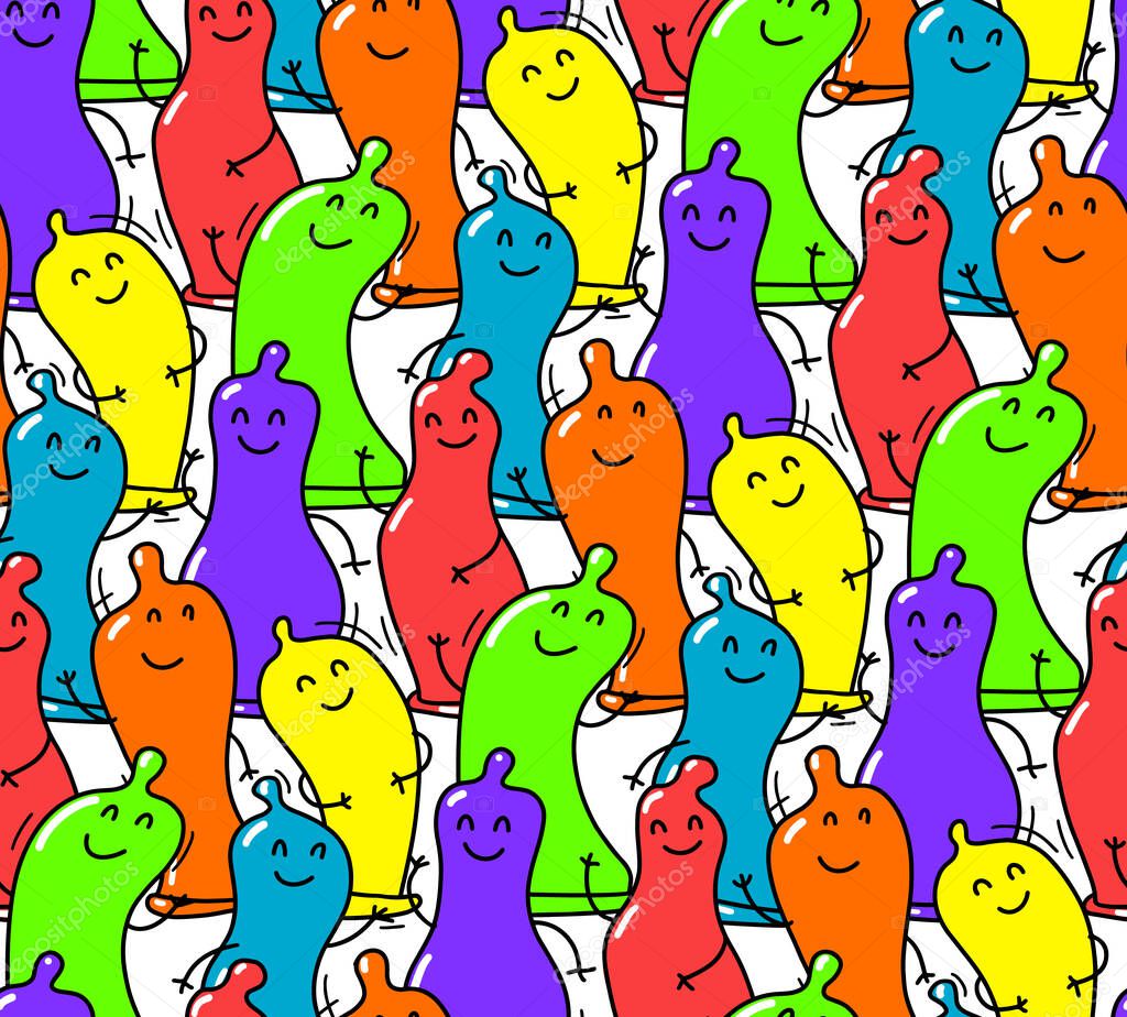 Condom seamless pattern cute Doodle illustration Rainbow LGBT