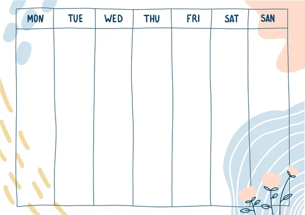 Calendario settimanale Doodle style — Vettoriale Stock