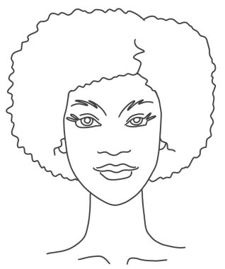 Kıvırcık saçlı soyut kadın portresi. Çizgi çizimi yüz estetiği. Çizim Vektörü illüstrasyonu