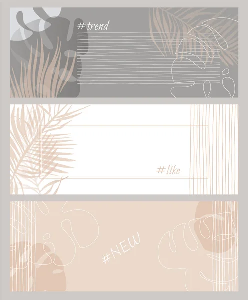 Conjunto de cabeçalho tropical abstrato Floral. Banner de design gráfico de cores pastel moderno. — Vetor de Stock