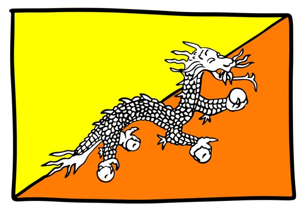 Doodle Dibujo a mano Bosquejo de la bandera de Bután — Vector de stock