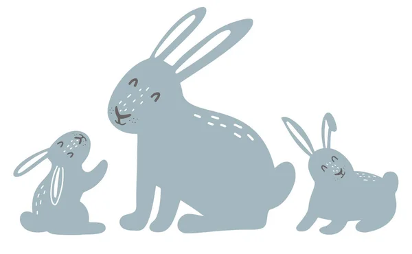 Cute Rabbits family Bunny mom with baby hares — Stock Vector