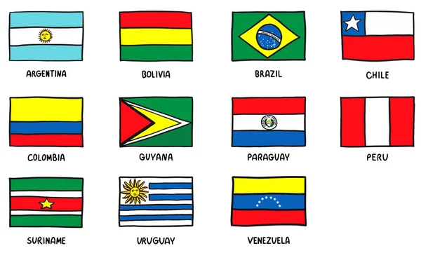 Bandeiras da América do Sul set sketch —  Vetores de Stock