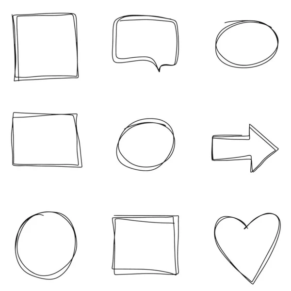 Set of line frames for posts on social media. Doodle style Square, circle, heart, and arrow shape — Archivo Imágenes Vectoriales