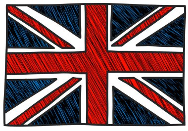 Renkli İngiliz bayrağı siyah beyaz kuluçkaya yatmış. Birleşik Krallık çizimi