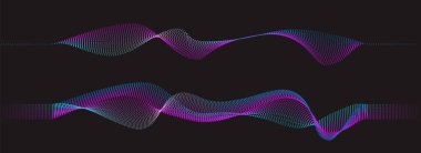 Soyut dalga ızgarası kümesi siyah Vektör illüstrasyonunda arkaplan parlak noktalarını şekillendirir