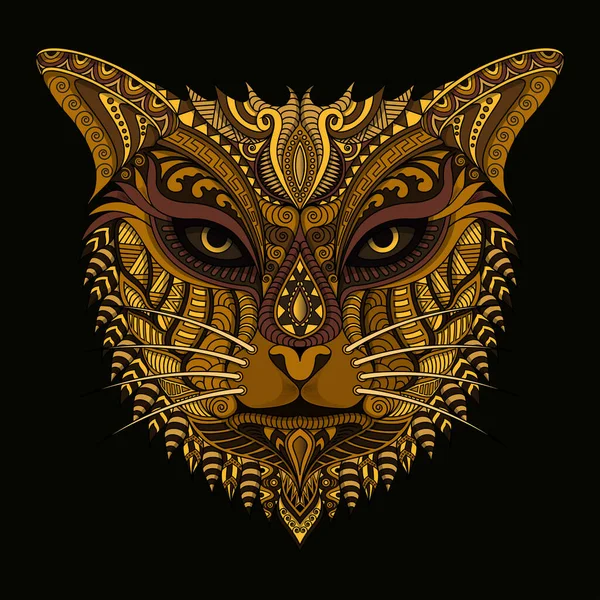 Stylized Cat Ethnic Vector Black Background — Stock Vector