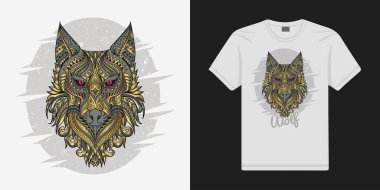 Etnik vektör beyaz arka planda stilize edilmiş kurt