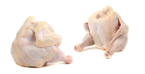 Duas carcaças de frango ou frangos de corte, isolados sobre um fundo branco. Cortar o caminho. — Fotografia de Stock