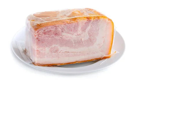 Ventre de porc fumé, bacon, jambon. Fond blanc isolé. — Photo