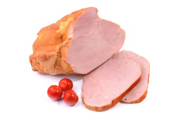 Bir parça füme domuz filetosu. Beyaz arkaplanda yalıtılmış domuz eti.