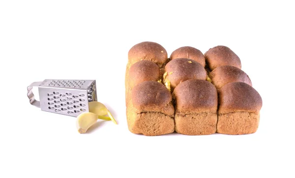 Pão Centeio Com Alho Isolado Fundo Branco Foco Seletivo Visão — Fotografia de Stock