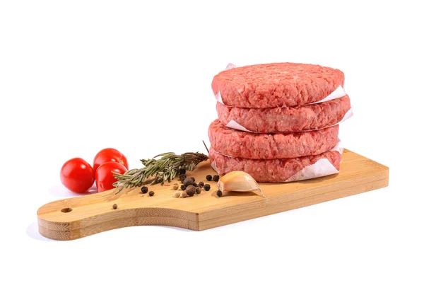 Raw Beef Patties Making Burger Isolated White Background Fast Food — Stock Photo, Image