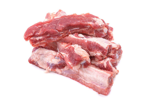 Raw pork ribs are isolated on a white background.Selective focus.