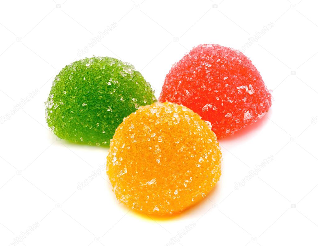 Colored jelly sweet sugar candies or marmalade isolated on a white background