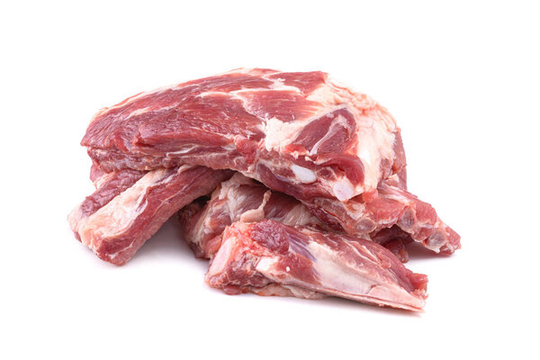 Raw pork ribs are isolated on a white background.Preparation of meat dishes