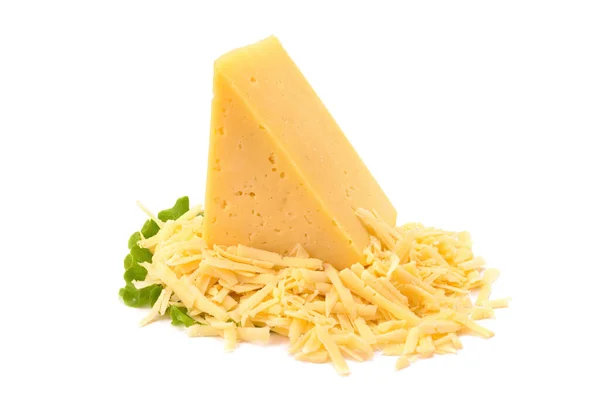 Zeytinli Bir Parça Sert Sarı Peynir Yakın Plan Beyaz Bir — Stok fotoğraf