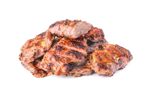 Carne Frita Carvão Isolado Fundo Branco Costelas Porco — Fotografia de Stock