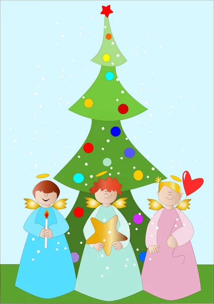 Árvore de Natal com anjos —  Vetores de Stock