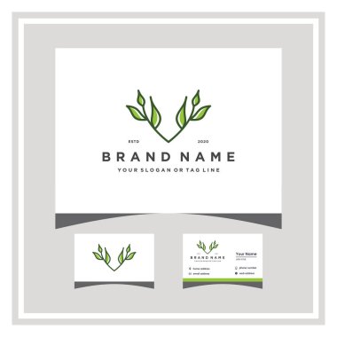 Kartvizit vektör şablonlu V yaprağı logo tasarımı