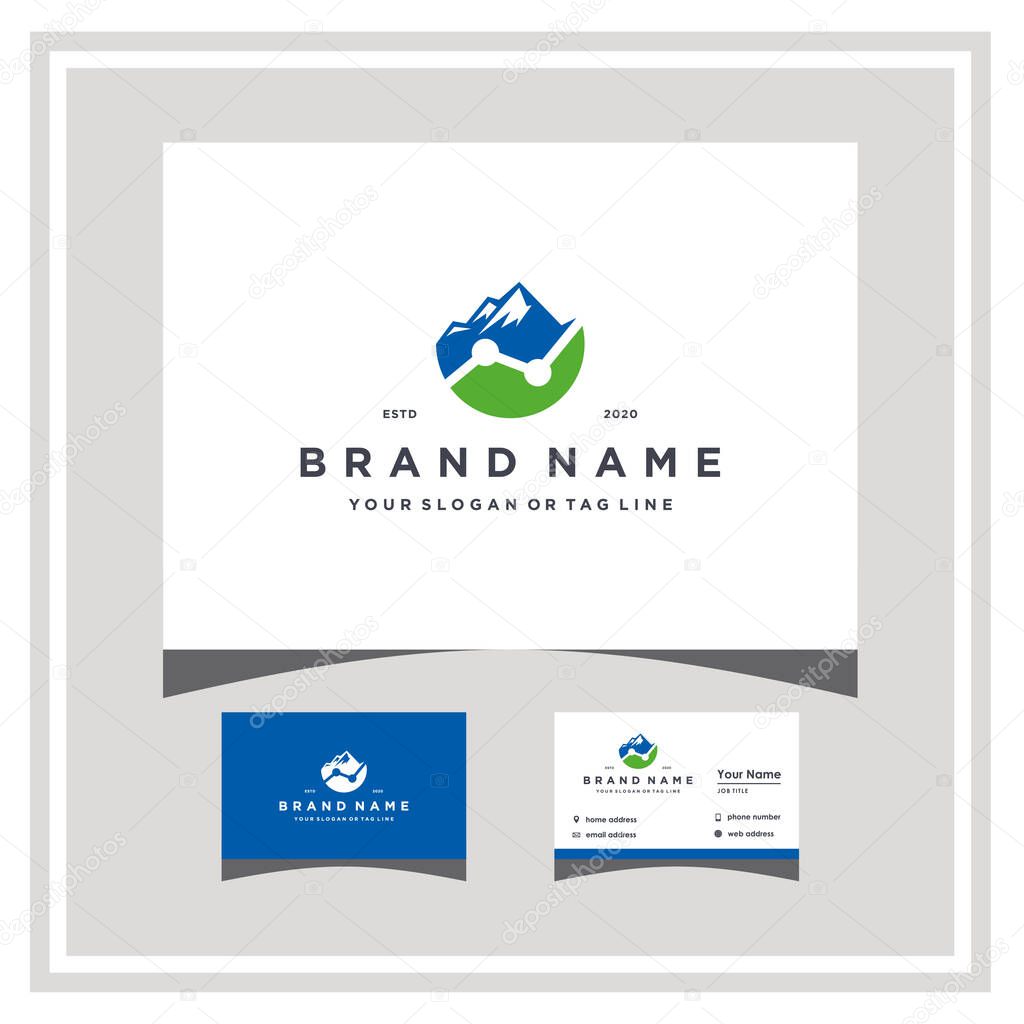 Mountain finance logo design and business card vector template
