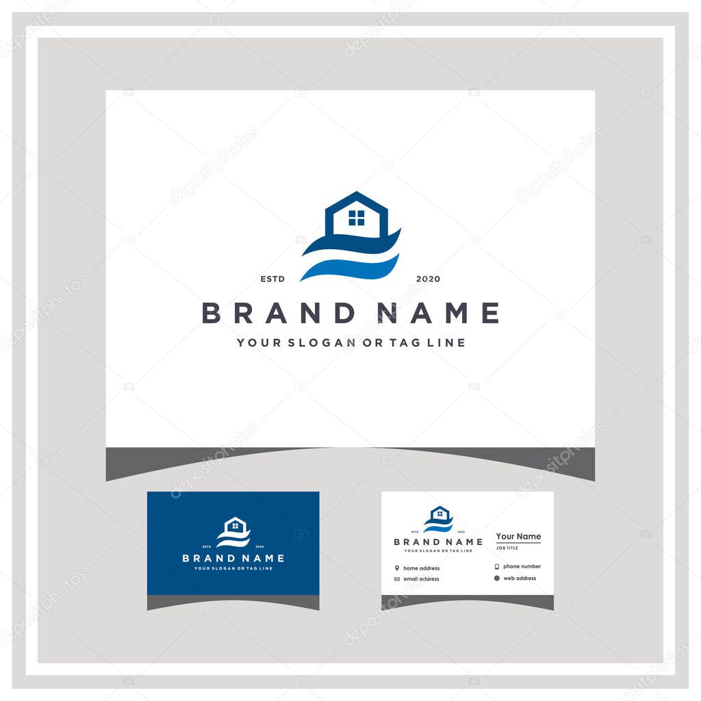 Water home logo design and business card vector template