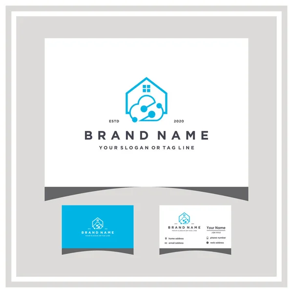 Home Cloud Tech Tech Logo Design Business Card Vector Template — Stock Vector