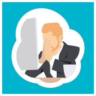 Stres insanlar yetişkin erkek üzgün ve sorunlu iş vektörü çizim şablonu