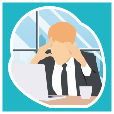 Stres insanlar yetişkin erkek üzgün ve sorunlu iş vektörü çizim şablonu