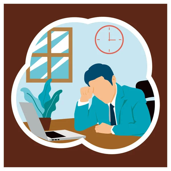 Stress People Adult Male Sad Problem Work Vector Illustration Template —  Vetores de Stock