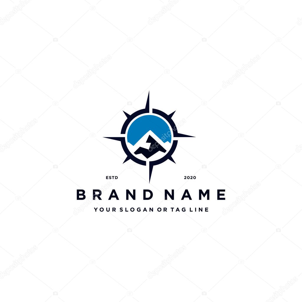 Mountain compass logo design concept vector template