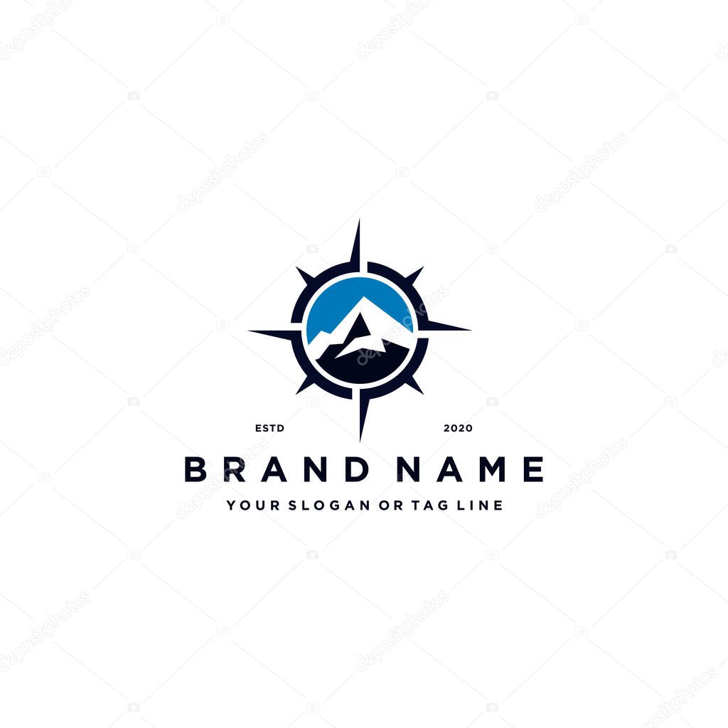 Mountain compass logo design concept vector template