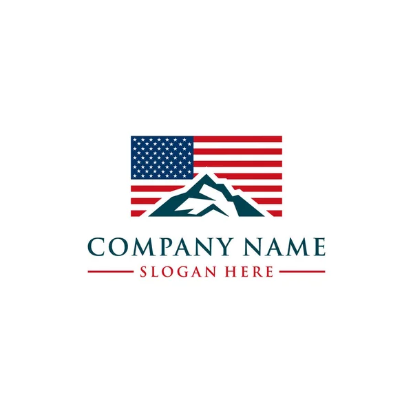 american flag and mountain logo design vector template