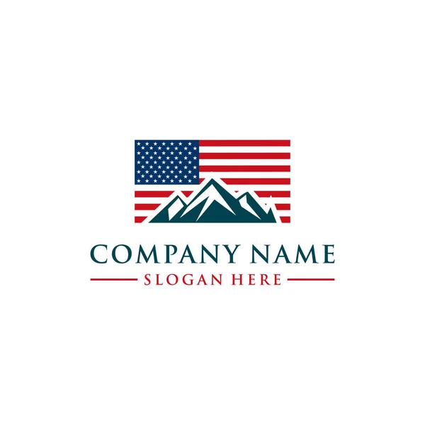 American Flag Mountain Logo Design Vector Template — Stock Vector