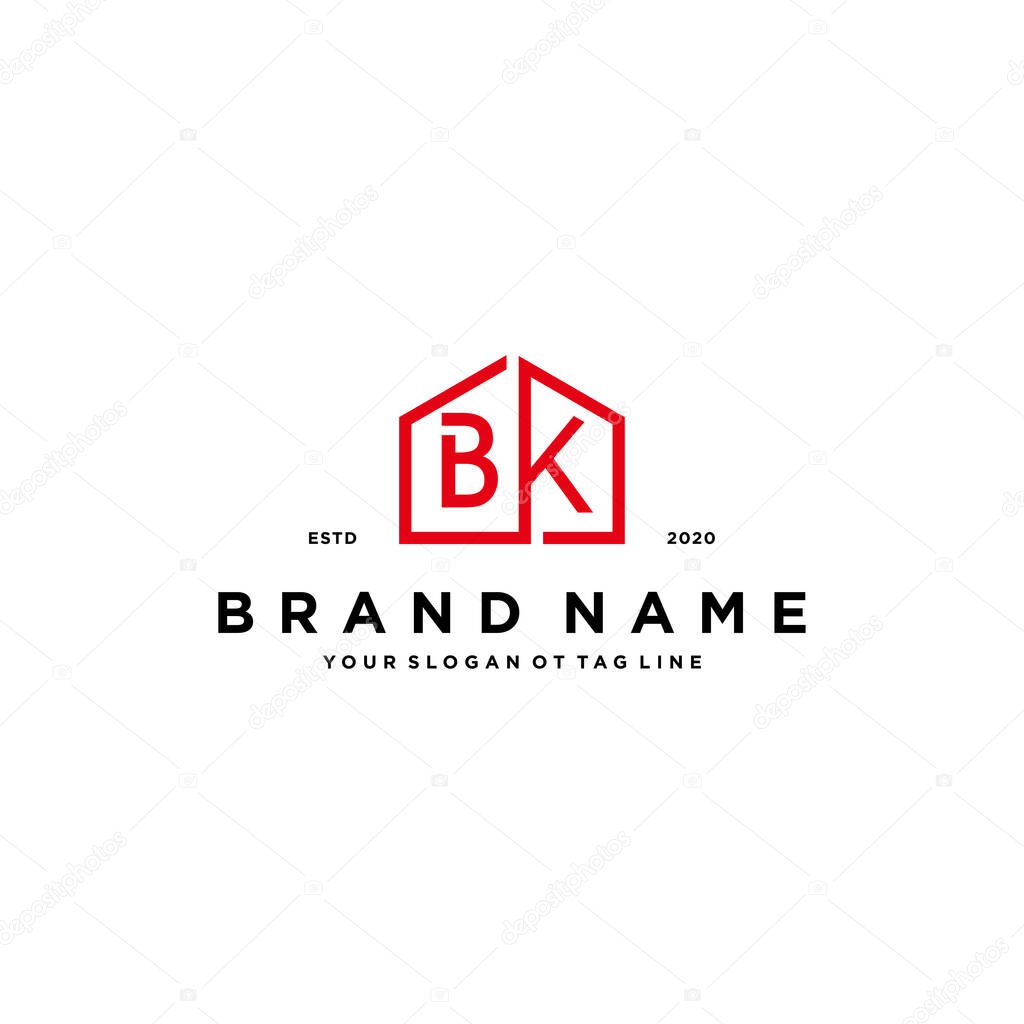 Letter BK home logo design concept vector template
