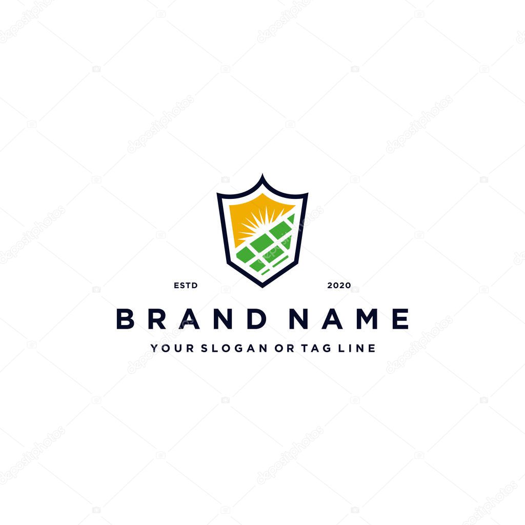 Solar Panel Shield Logo design concept vector template