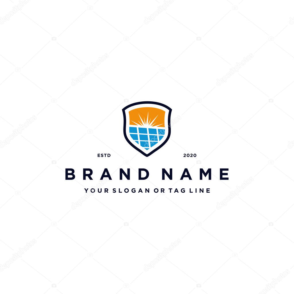 Solar Panel Shield Logo design concept vector template