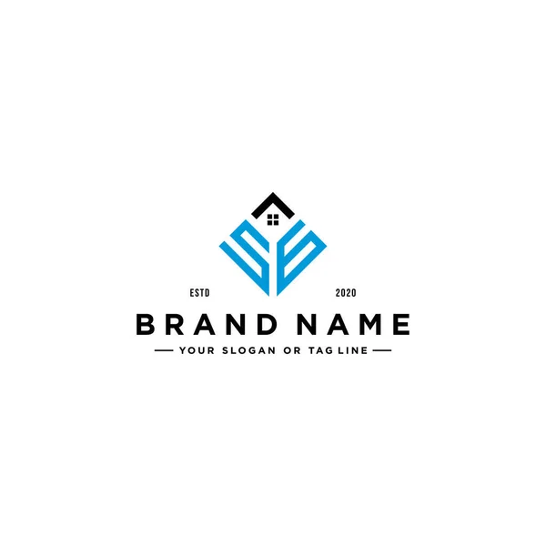 Carta Quadrado Com Telhado Casa Logo Design Conceito Vetor Modelo — Vetor de Stock