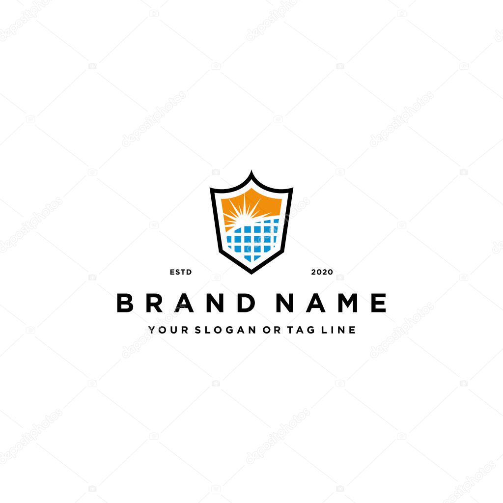 Solar Panel Shield Logo design concept vector template