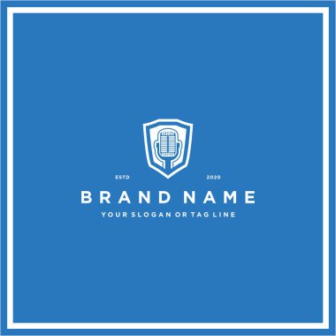 Podcast kalkan logo tasarım konsept vektör şablonu