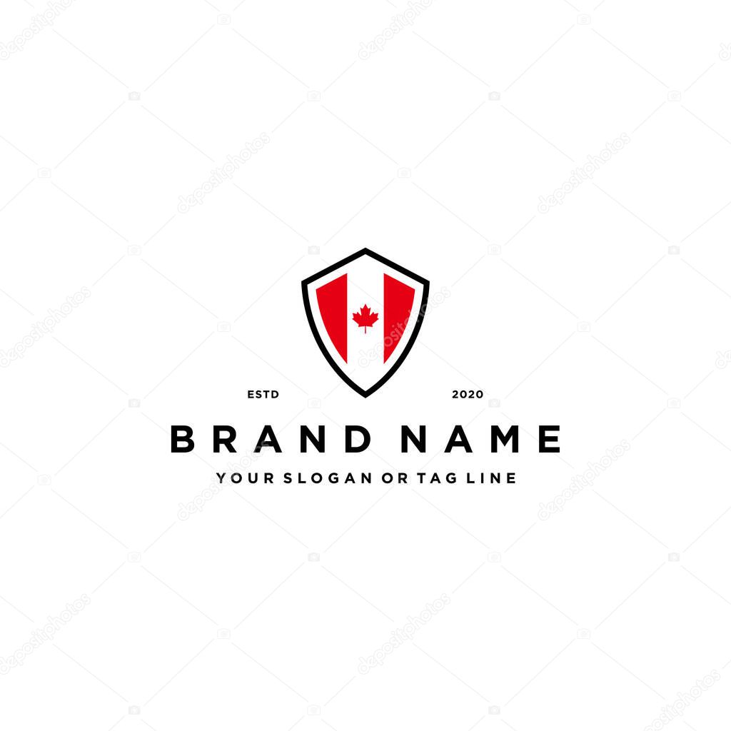 Maple flag and shield logo design concept vector template