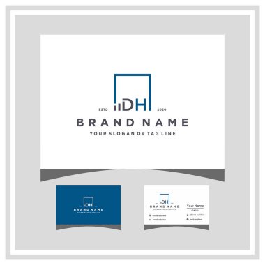 harf DH kare logo finans tasarımı ve kartvizit vektör şablonu