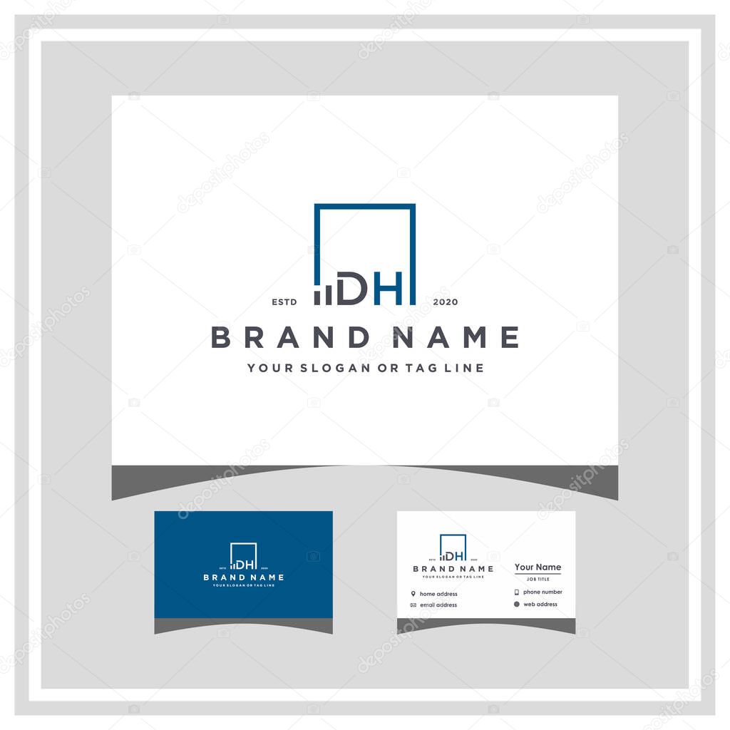 Letter DH square logo finance design and business card vector template
