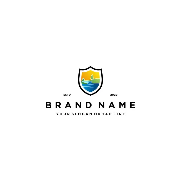 river and shield logo design vector template