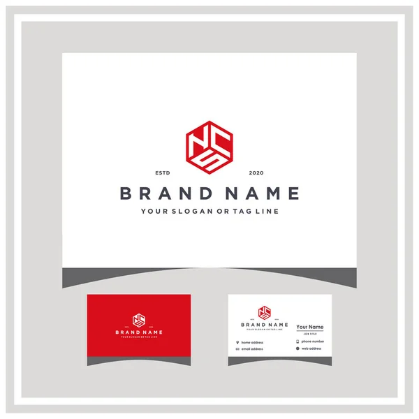 letter NCS hexagon logo design and business card vector template