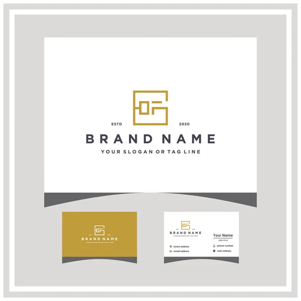 letter GOF logo square design and business card vector template
